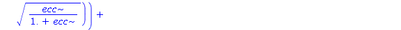 6.0*ecc*(1-ecc^2)^2.000000000*((-1.066666667/((1.+ecc)^2*(-1.+ecc)^2)+.1333333333*(23.+9.*ecc^2)/((1.+ecc)^3*(-1.+ecc)^2)-.2666666667*ecc*(23.+9.*ecc^2)/((1.+ecc)^3*(-1.+ecc)^3))*EllipticK(1.414213562...