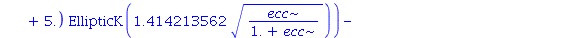 6.0*ecc*(1-ecc^2)^2.000000000*((-1.066666667/((1.+ecc)^2*(-1.+ecc)^2)+.1333333333*(23.+9.*ecc^2)/((1.+ecc)^3*(-1.+ecc)^2)-.2666666667*ecc*(23.+9.*ecc^2)/((1.+ecc)^3*(-1.+ecc)^3))*EllipticK(1.414213562...