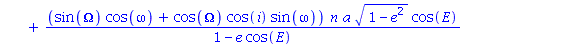 -(cos(Omega)*cos(omega)-sin(Omega)*cos(i)*sin(omega))*n*a*sin(E)/(1-e*cos(E))+(sin(Omega)*cos(omega)+cos(Omega)*cos(i)*sin(omega))*n*a*(1-e^2)^(1/2)*cos(E)/(1-e*cos(E))